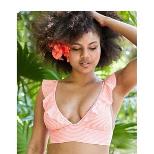 Aerie ruffle striped bikini top NWT